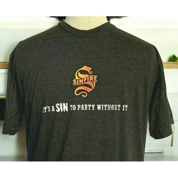 Sinfire Cinnamon Whiskey Graphic T-Shirt Gray Size Large Fun 7 Evil Party Sins - Picture 1 of 9